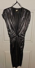 Vintage 1980's Black Satin Ruched Drapped Cocktail Dress w/ Silver details sz 9