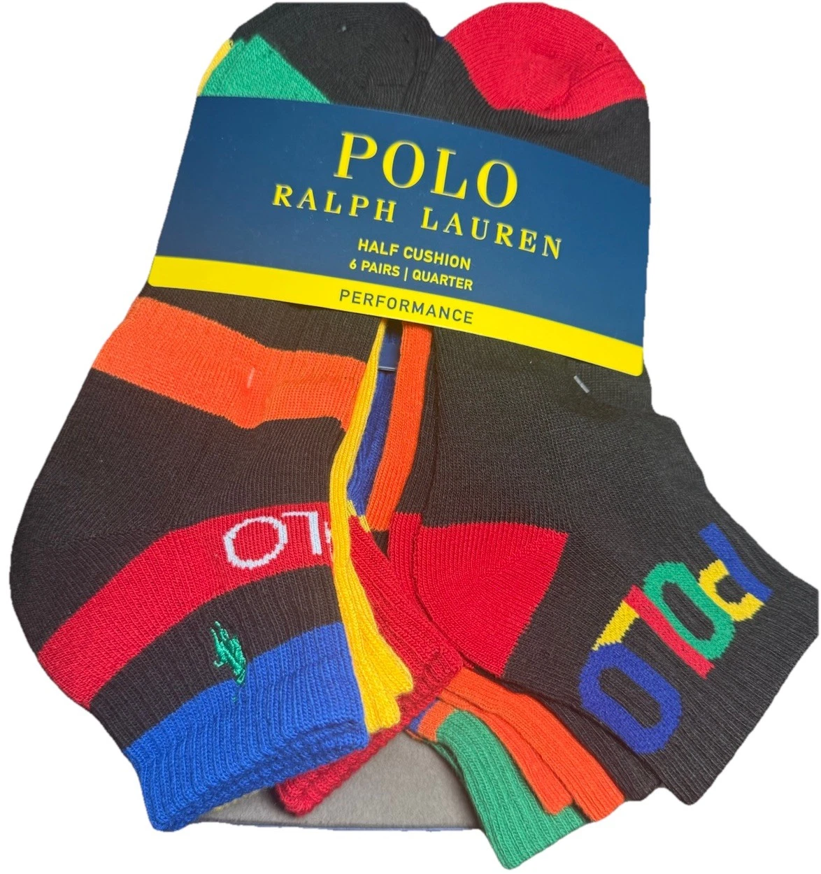 New Polo Ralph Lauren Men’s Multi-Color Ankle Socks 6-Pack Performance NWT