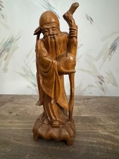 Vintage Chinese Hand Carved Wood Shou Lao God...