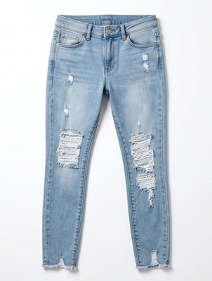 Risen Jeans-Light Wash Ripped Skinny for Women - Stretch Denim Size 1