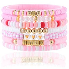 Friendship Bracelets Trendy Heishi Clay Bead Bracelets Stack Gold Pink White