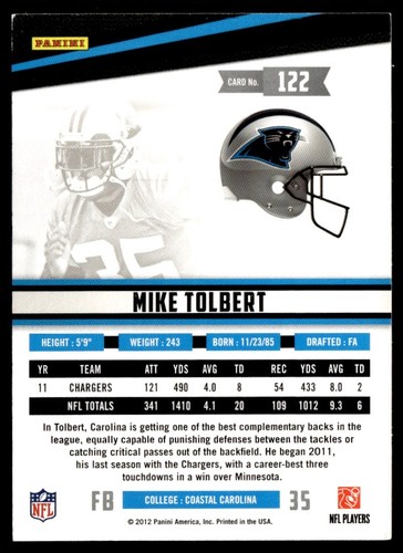2012 Panini Rookies & Stars Mike Tolbert Carolina Panthers #122 - Picture 2 of 2