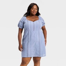 Women's Puff Short Sleeve Lace Mini Sundress - Universal Thread Blue XXL