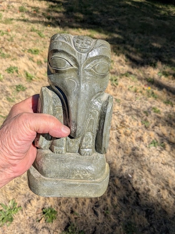 EPIC NORTHWEST COAST HAIDA ARGILLITE FREE STANDING RAVEN/SHAMAN FIGURE 9"1/4".