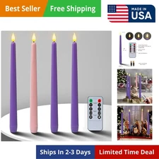 Set of 4 Battery Operated Flameless Taper Candles for Advent Wreath - 3 Purple,