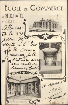 Ak Neuchâtel Neuenburg Stadt, Ecole de Commerce, Corridor,... - 10691696
