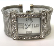 VNTG Patti LaBelle Analog Quartz Silver Tone Mesh Rhinestone Cuff Watch 82.0g