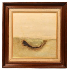 MAQBOOL FIDA HUSAIN Original Vintage Signed Abstract Landscape Collage Painting