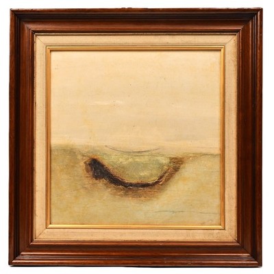 MAQBOOL FIDA HUSAIN Original Vintage Signed Abstract Landscape Collage Painting