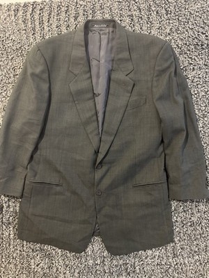 Mani Men's Olive Green Black Check Wool Blazer 44R 2 Pc Suit