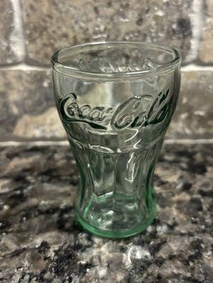COCA COLA Miniature Drinking Glass Shot Glass Green Tint 3 Inches Tall 2.5 Oz