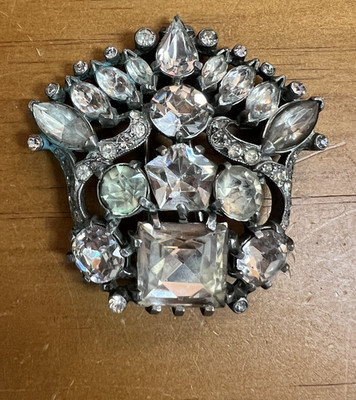 Vintage Signed Eisenberg Original Fur Clip Pin with Rhinestone Art Deco Design