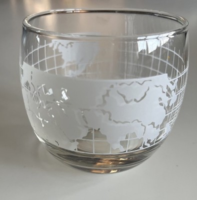 Nescafe World Map Etched Glass Whiskey Tumbler 3  Diameter Globe