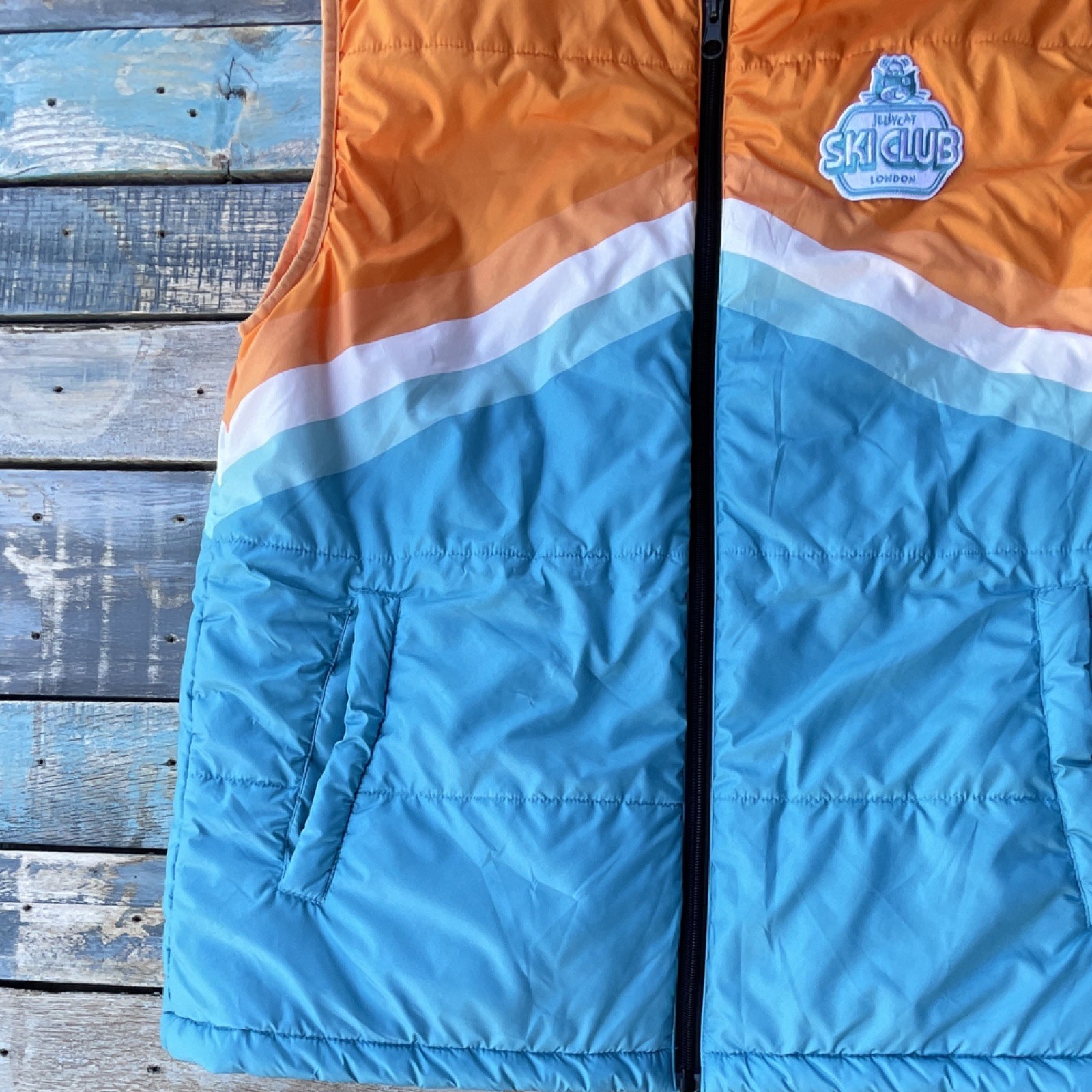 Jellycat Ski Club London Crew Men’s Puffer Vest Full Zip Pockets Orange S image 6