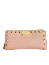 MICHAEL KORS Studded Zip-Around Wallet, Long Leather, Pink, Women's, 35T7GTTZ1L