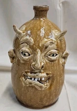 Marvin Bailey Indigenous Southern Primitive Folk Art Pottery Devil Face Jug