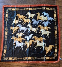Equestrian themed scarf 36 x 36 watersilk polyester