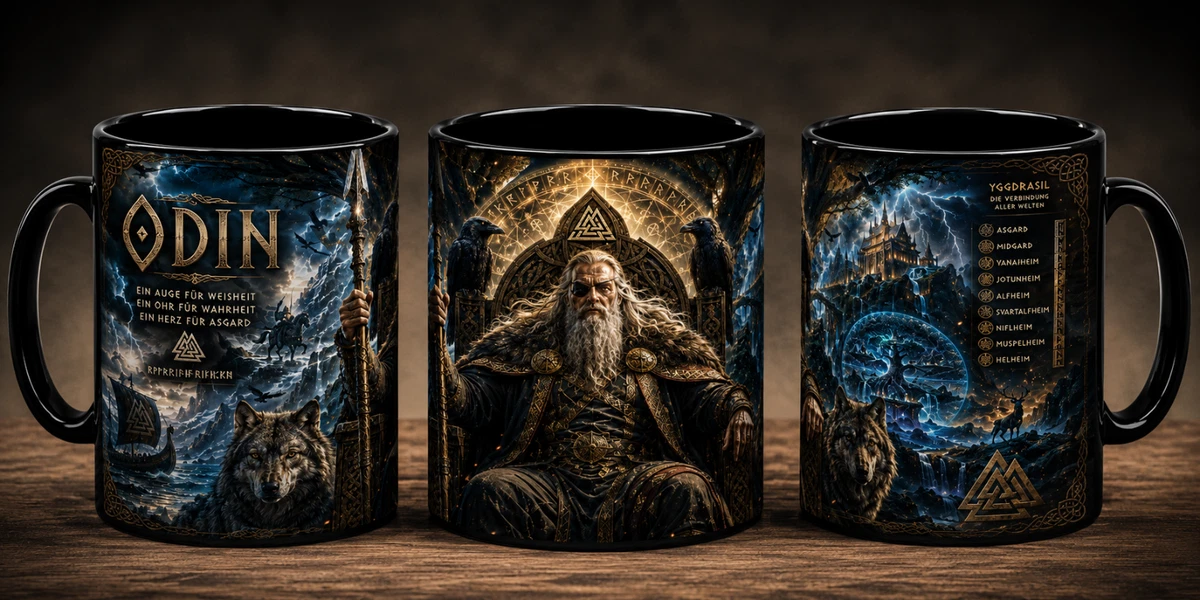 Odin Götterdämmerung Weisheit, Opfer, Ehre Tasse schwarz Wikinger Mythologie #5
