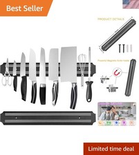 Set of 2 Modern Magnetic Knife Strips - 15 Inch Black Kitchen Storage Solution