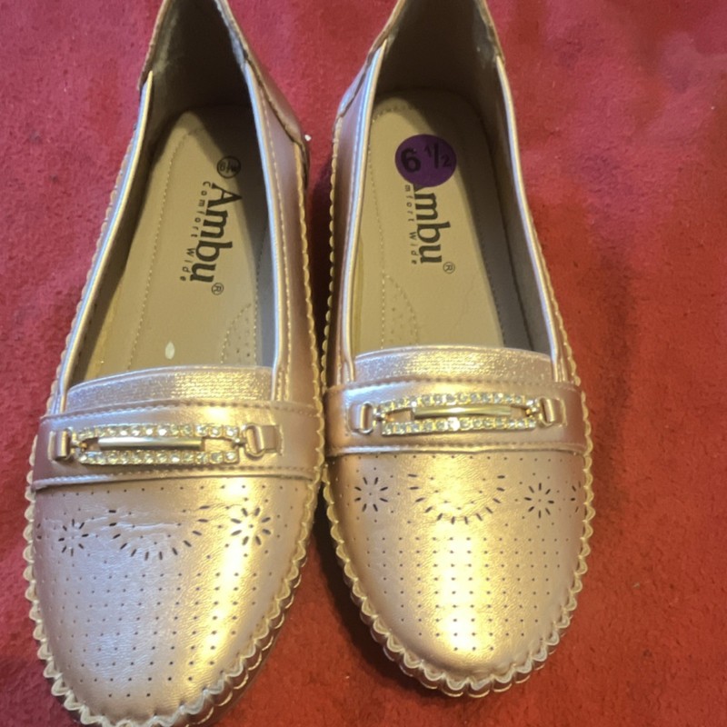 Ambu Gold Metallic Perforated Slip-On Women's Flats AU Size 6
