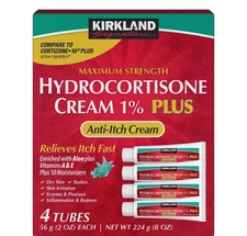 Kirkland Hydrocortisone Cream 1% PLUS 4 Tubes 2oz Each Max Strength Itch Relief