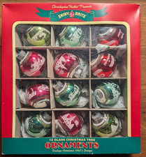 Radko Shiny Bright Ornaments Red  Green Flocked 2021 Set Of 12