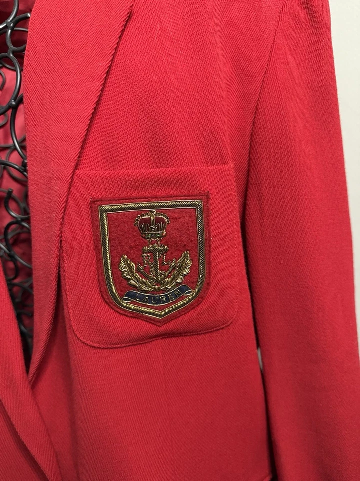Ralph Lauren Vintage Red Blazer Women’s Size 12 – Gold Buttons Crest Logo - Image 4 of 4