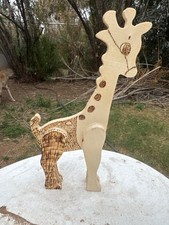 wood carving giraffe woodburning artwork signed by artist
