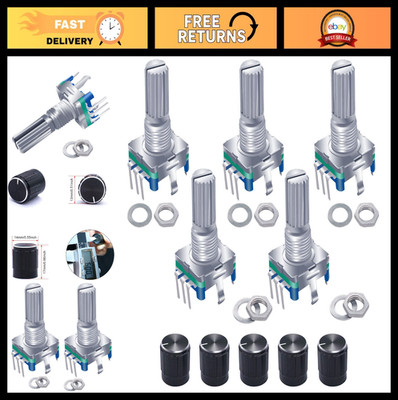 5Pcs Rotary Encoder Module KY-040 + 5Pcs EC11 Push Button Switch with Knob Cap