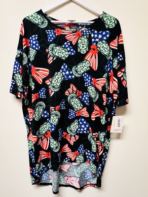 LuLaRoe Irma Patriotic Blouse Relaxed Tunic Hi-Lo Women s Large Comfy Casual