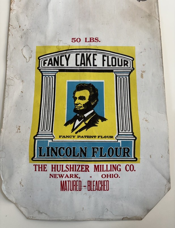 Large Vintage Lincoln Flour Fancy Cake Bag 50 Lbs. Hulshizer Milling Newark OH