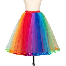 Women Highs Waist Pleated Midi Skirt Rainbow Tutus Skirt Layered Tulle Skirt