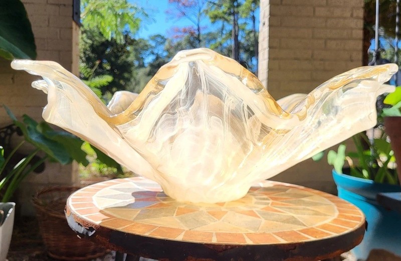 Vtg Large Murano Art Glass Golden Iridescent Centerpiece No Chips/cracks 17"w 