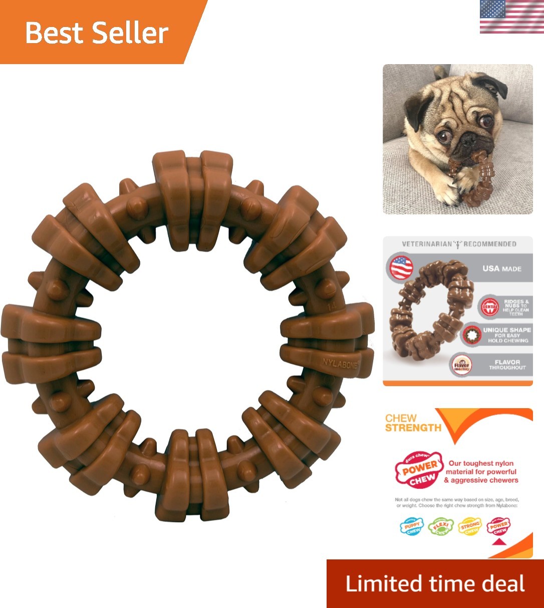 Nylabone Small Dog Chew Toy &ndash; Textured Ring, Tough Constru