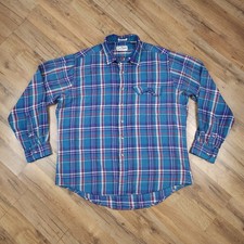 Vintage Sears Roebuck Shirt Mens XL Tall Plaid Flannel Teal Blue Single Needle