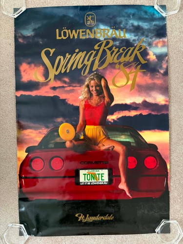 1984 Spring Break Ft. Lauderdale Florida Corvette Lowenbrau Beer Hot Girl Poster