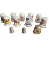 Vintage Lot of 14 Decorative Thimble Collection Metal Porcelain Bon Ami Estate