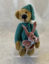 Vintage Miniature Little Gem Bear In Pajamas With Bunny Fully Jointed Easter
