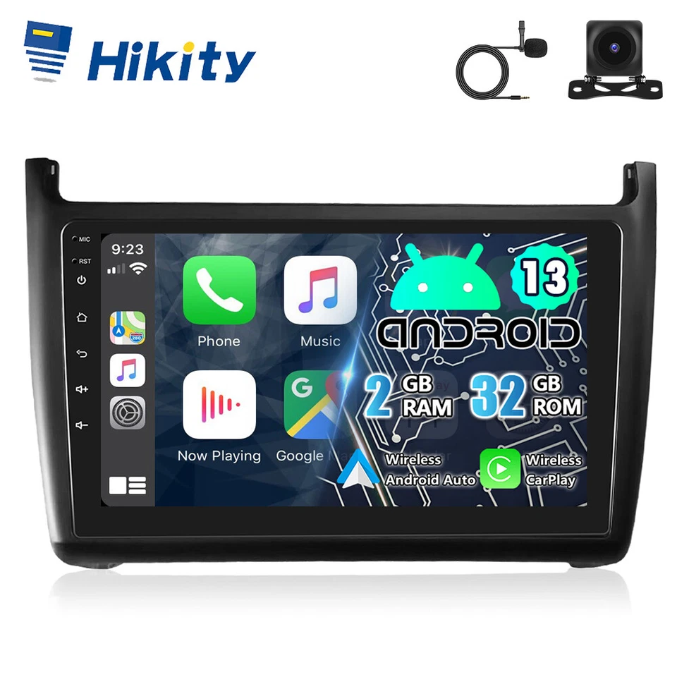 HIKITY 9" Apple CarPlay Android 13 Radio Für VW Polo 6R 2009-2017 mit Navi WIFI Kamera