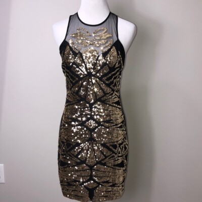 bebe black and gold sequin dress Women’s sequins size Small Hawaiian dress