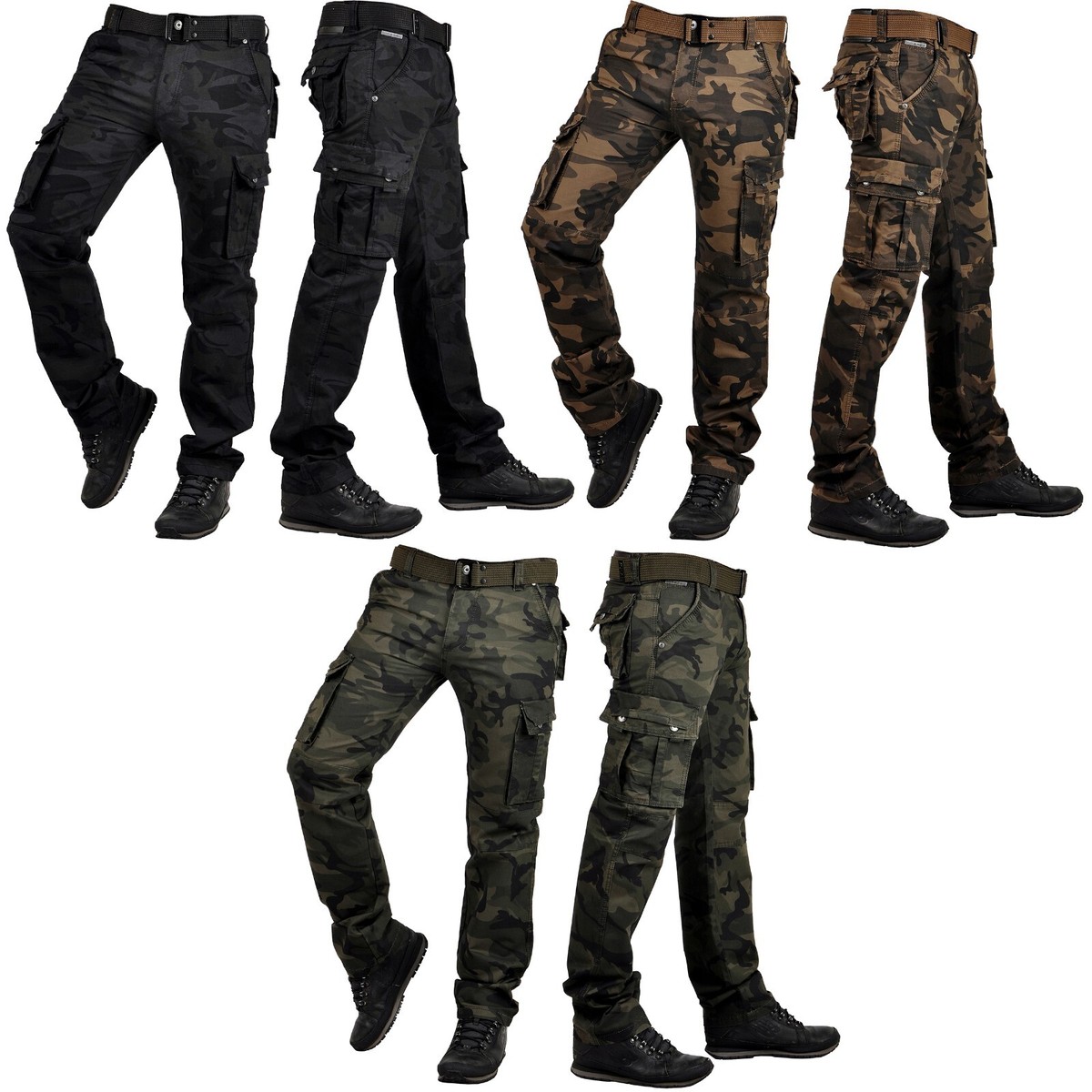 Black Premium By EMP Men's Black Cargo Trousers Army Vintage Trousers With Side Pockets, Dark Camo