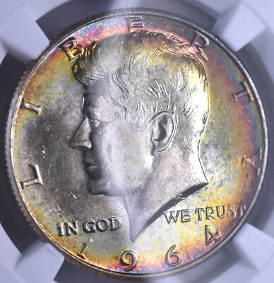 1964 Kennedy Silver Half Dollar - NGC MS64 Beautiful Color! | eBay