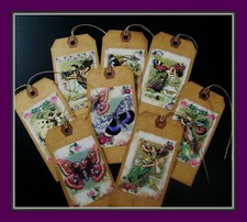 PRIMITIVE BUTTERFLIES AND FAIRIES SCRAPBOOKING HANG TAGS - SET OF EIGHT