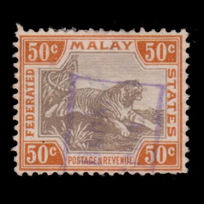 MALASYA 1901.FEDERAL STATES.SG 22b.50c.GREY BROWN-ORANGE BROWN.Used WMK CROWN.C
