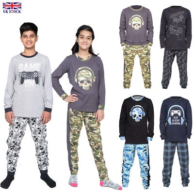 NOROZE Kinder Unisex Jungen Mädchen lang Camouflage Baumwolle Gamer Gaming Pyjama Schlafanzug Sets 5-13 Jahre