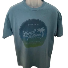 LOCAL MOTION Hawaiian Surf Co Blue & Green Logo Tee Shirt Men L Large