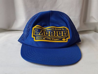 Touch Down In Laurium Home of the Gipper Vintage Trucker Hat Foam Mesh Blue Vtg