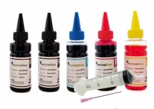 500ml Universal ink bottles for CISS or refill cartridges + 30ml syringes BK CMY