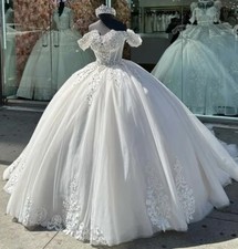 White Beading Quinceanera Dresses Off Shoulder Sweet 15 16 Princess Ball Gowns