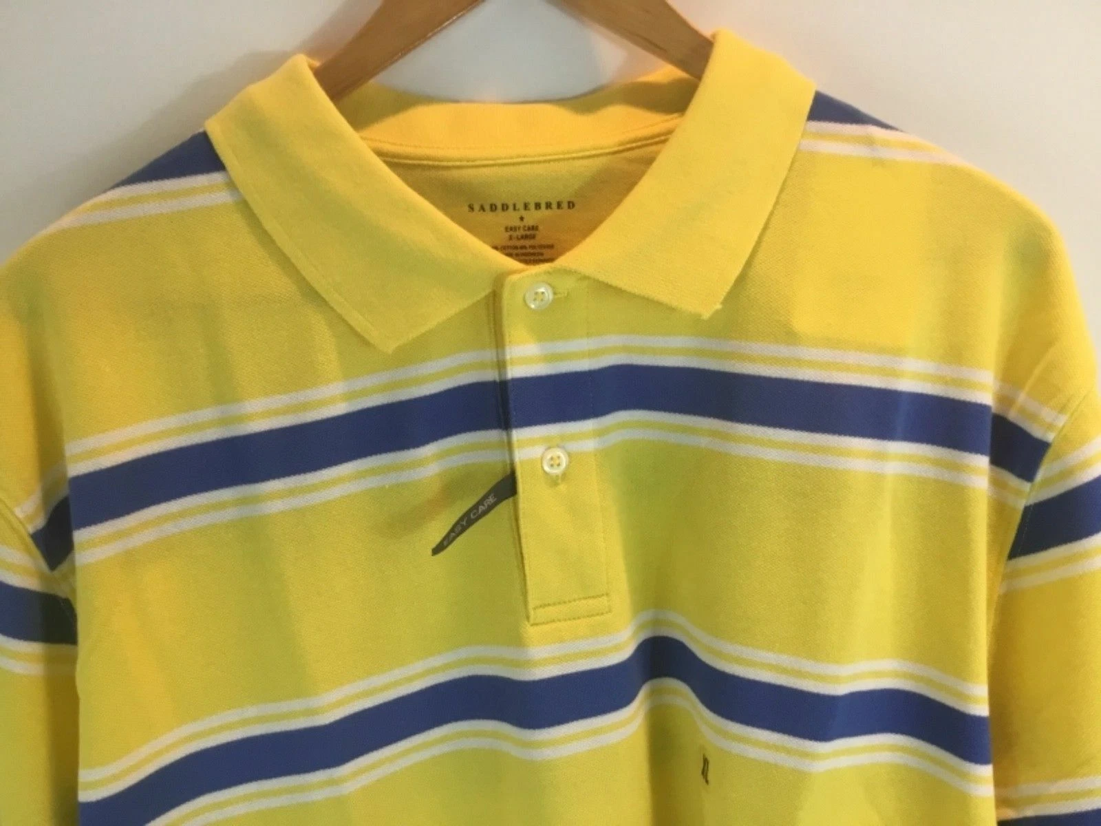 Men's Saddlebred Small Polo Short Sleeve Easy Care Yellow Striped NWT